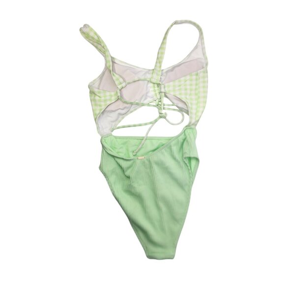 Hollister Womens‎ XS Green Checkered Cutout One-Piece Swimsuit - Picture 2 of 9